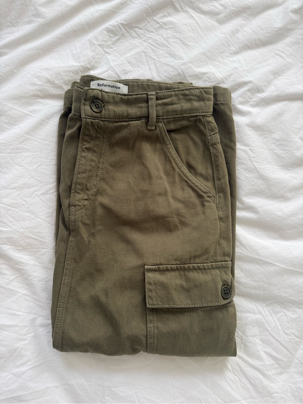 Reformation Olive-Tone High-Rise Cargo Skirt